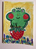 Original ACEO Frog on a Strawberry